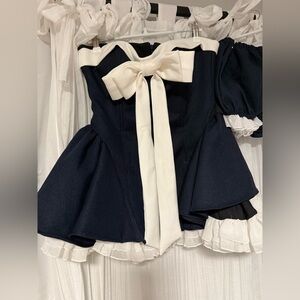 Vietnamese Brand Lane Ci - Navy Blue Dress with Bow Set